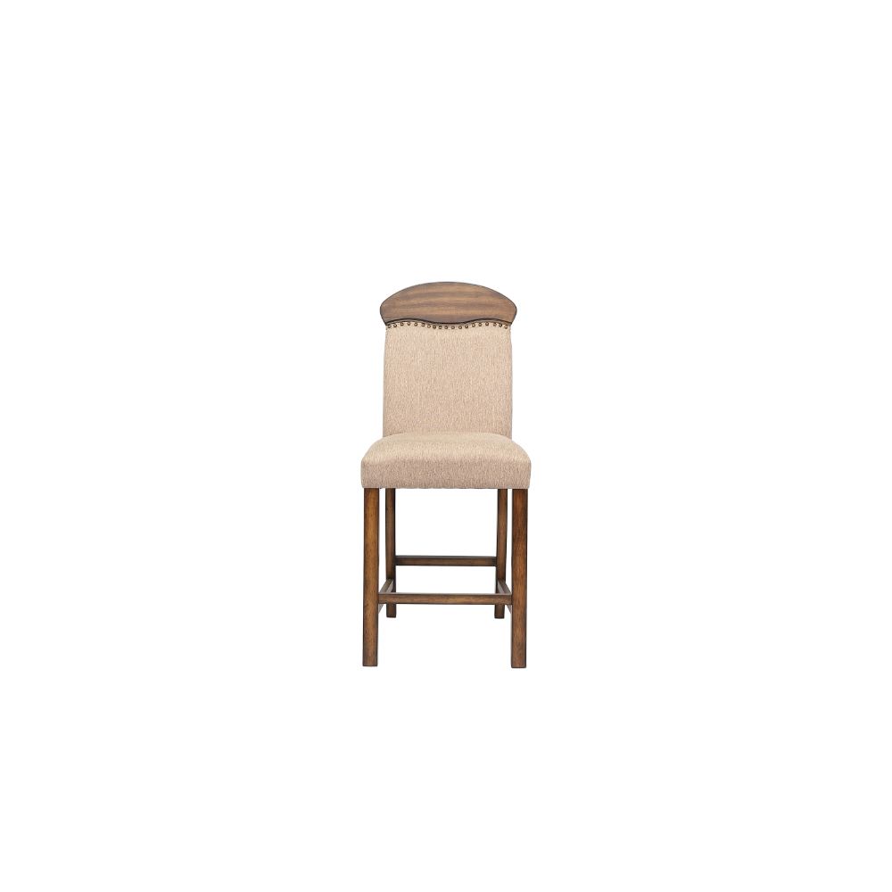 ACME Barstools - ACME Maurice Counter Height Chair (Set-2), Linen & Oak