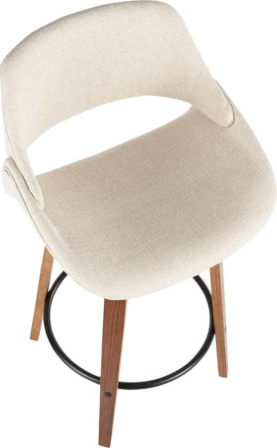 Lumisource Barstools - Fabrico Mid-Century Modern 38" Counter Stool in Walnut and Cream Fabric - Set of 2