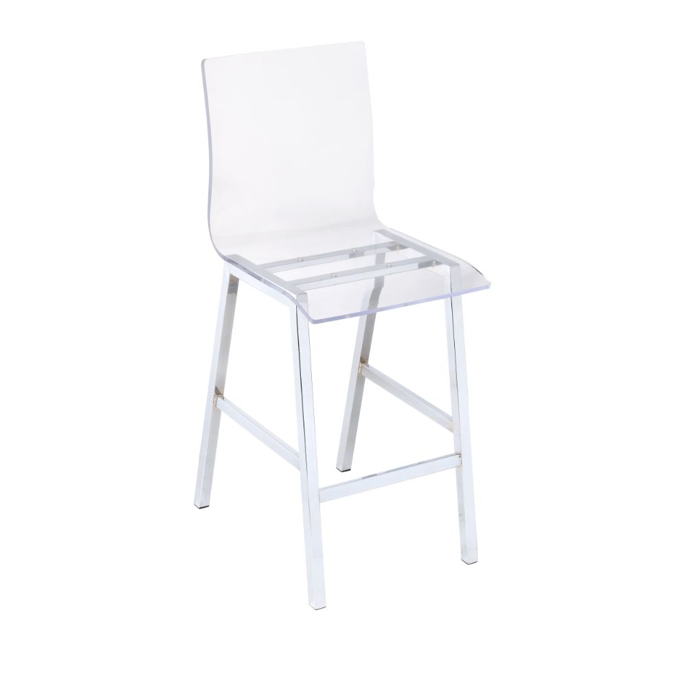 ACME Barstools - ACME Nadie Counter Height Chair (Set-2), Clear Acrylic & Chrome