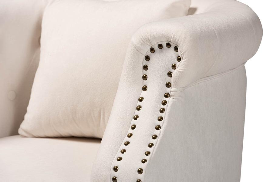 Wholesale Interiors Accent Chairs - Renessa Classic and Traditional Beige Velvet and Dark Brown Wood Armchair