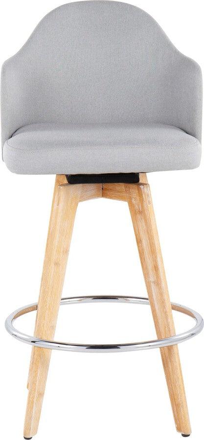 Lumisource Barstools - Ahoy Counter Stool With Bamboo Legs & Round Chrome Metal Footrest With Light Grey (Set of 2)