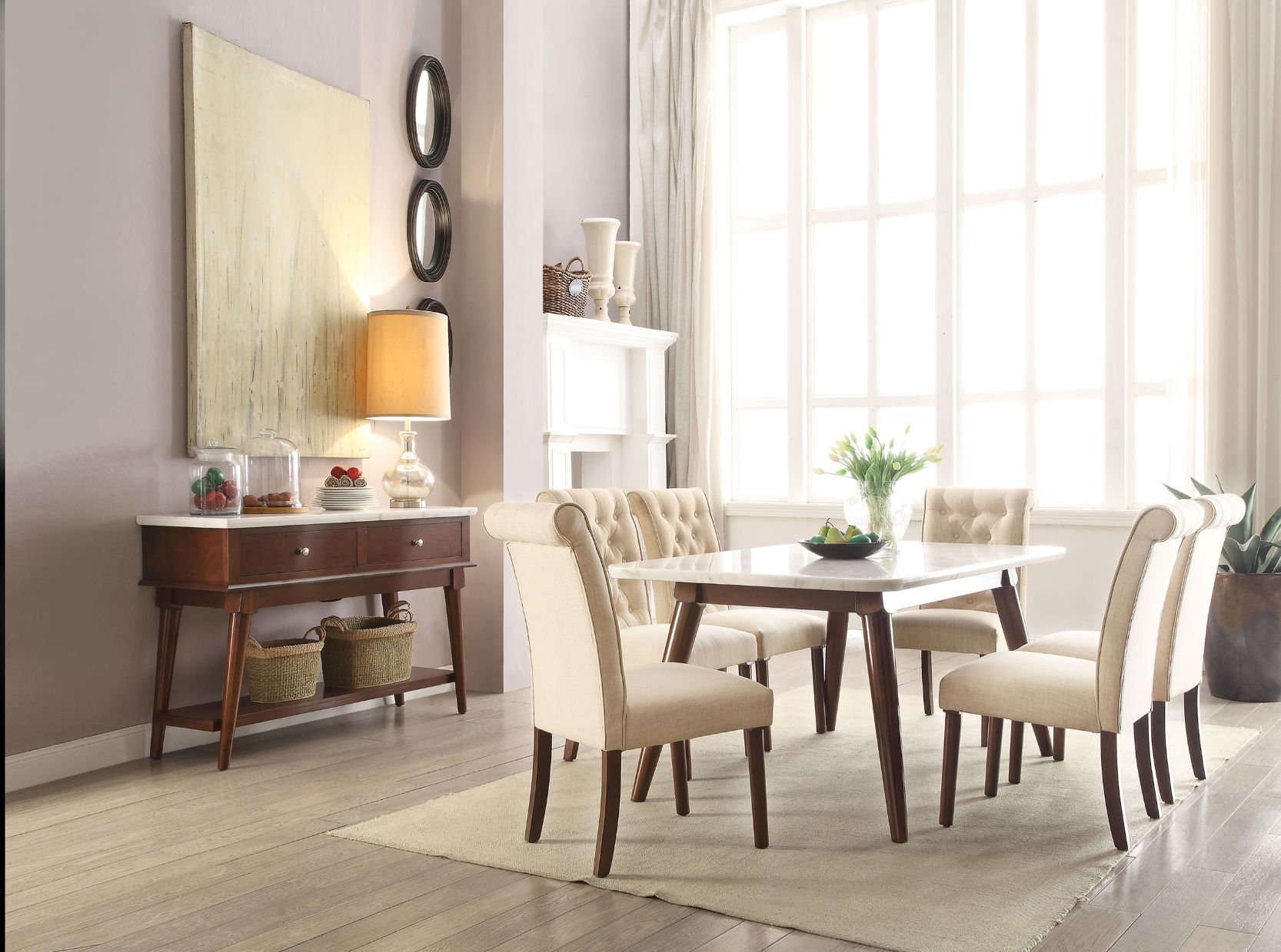 The Fulfiller Dining Tables - Gasha Dining Table, White Marble & Walnut (72820)