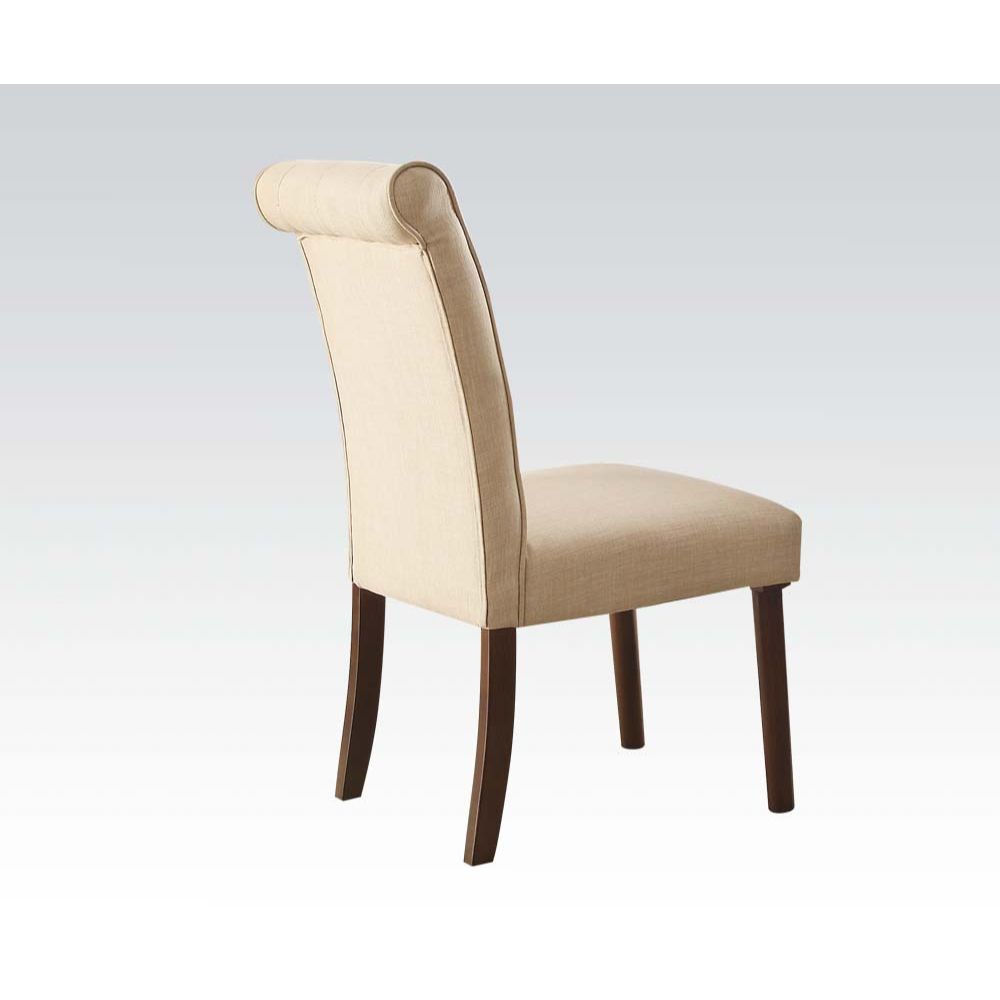 ACME Dining Chairs - ACME Gasha Side Chair (Set-2), Beige Linen & Walnut