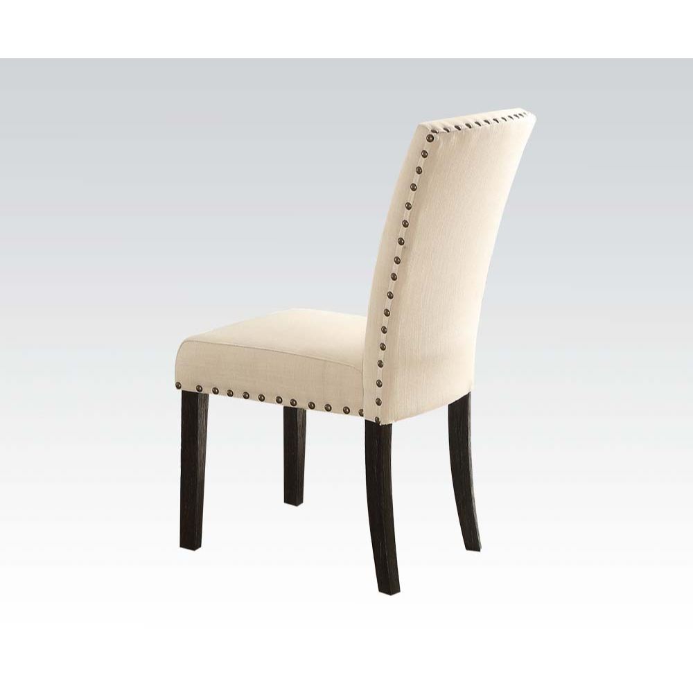 ACME Dining Chairs - ACME Nolan Side Chair (Set-2), Linen & Salvage Dark Oak