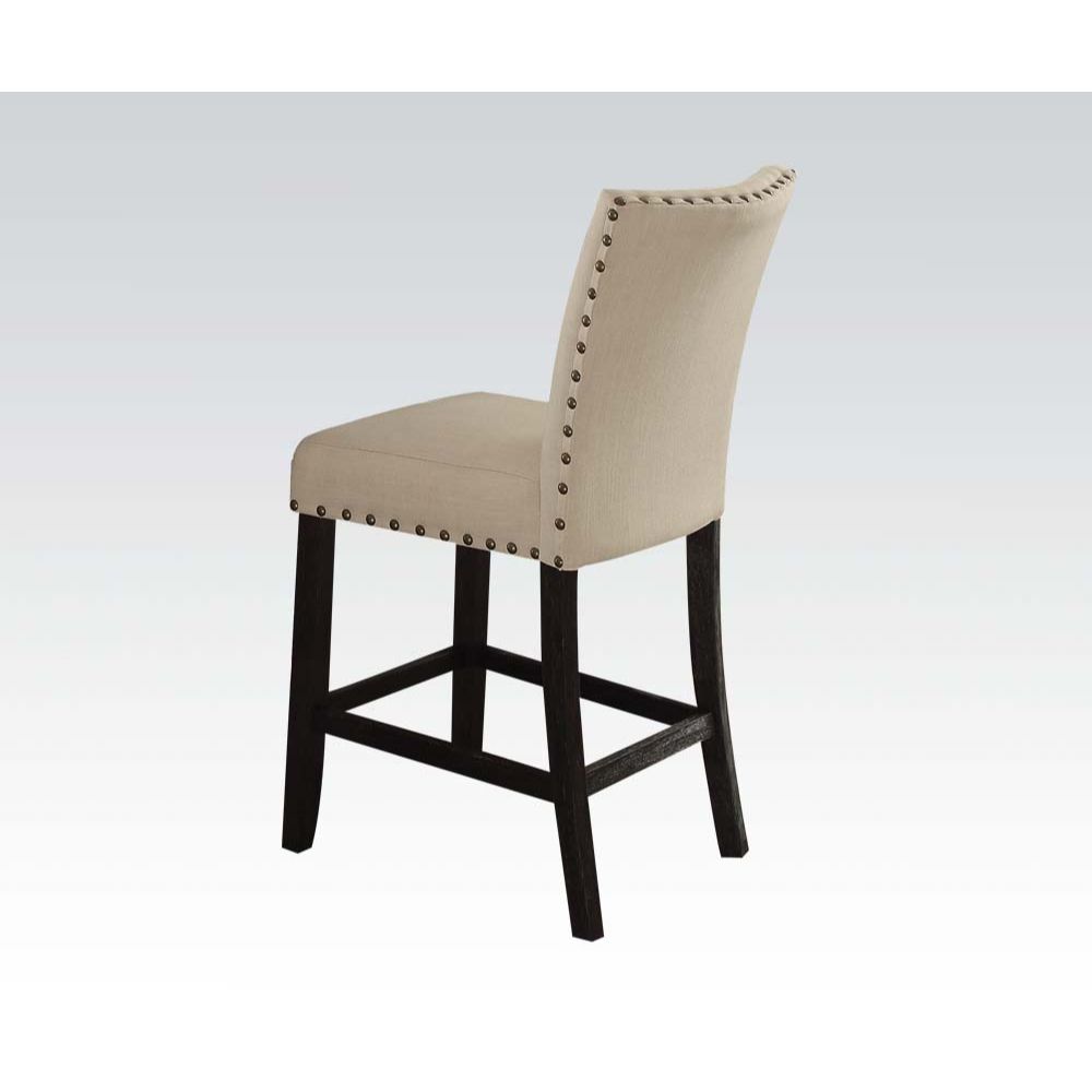 ACME Barstools - ACME Nolan Counter Height Chair (Set-2), Linen & Salvage Dark Oak