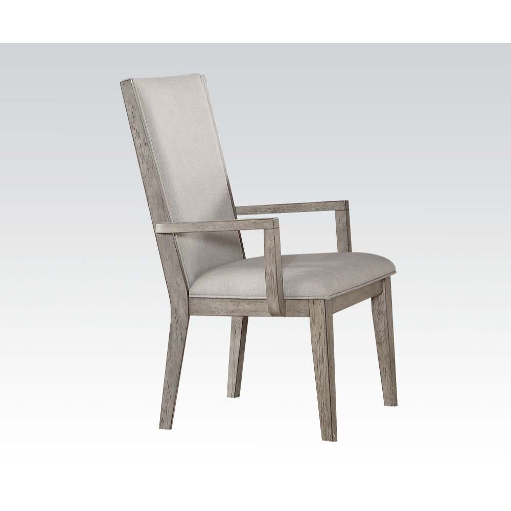 ACME Dining Chairs - ACME Rocky Arm Chair (Set-2), Fabric & Gray Oak