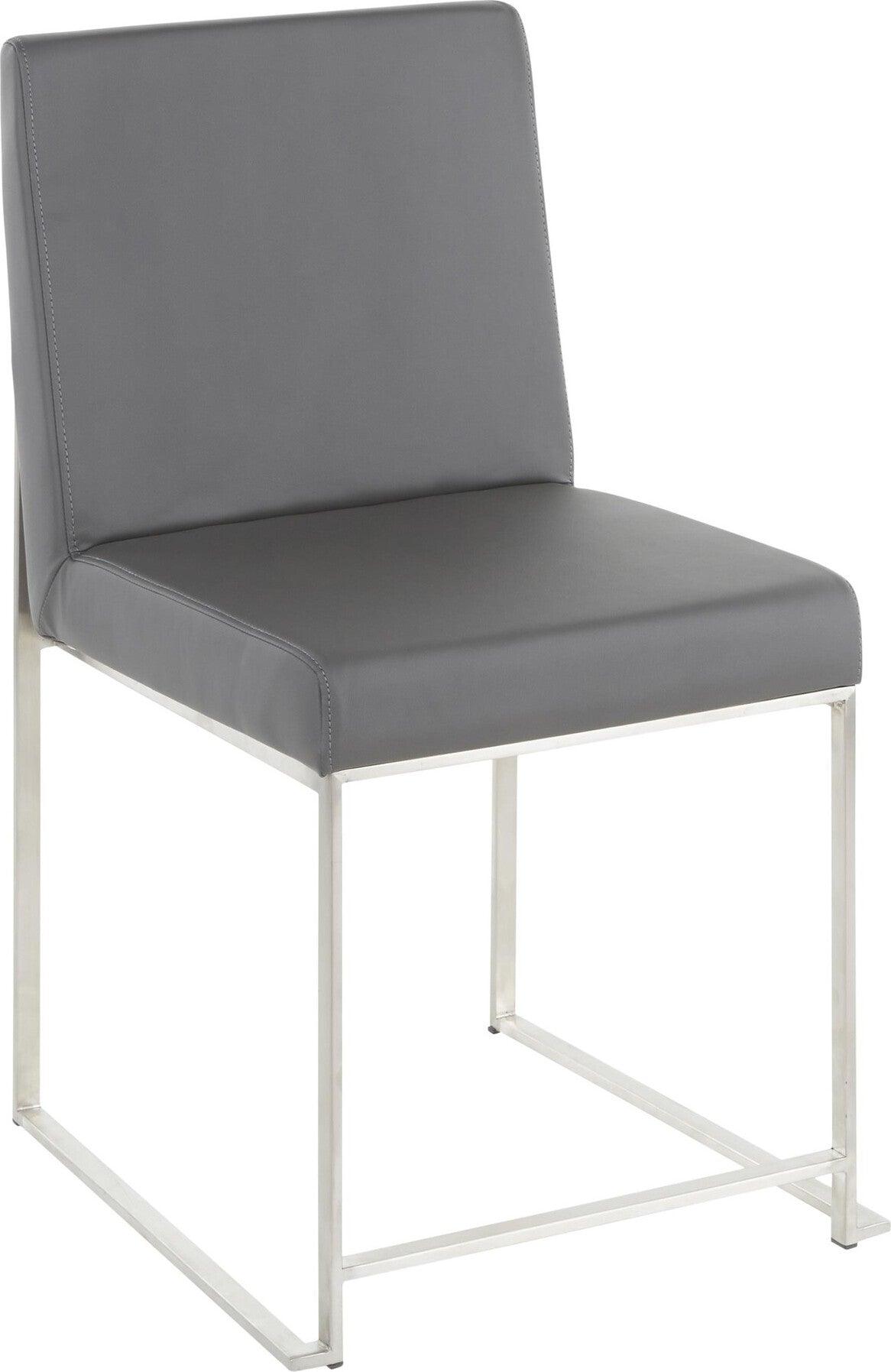 Lumisource Dining Chairs - High Back Fuji Contemporary Dining Chair in Stainless Steel and Grey Faux Leather (Set of 2)