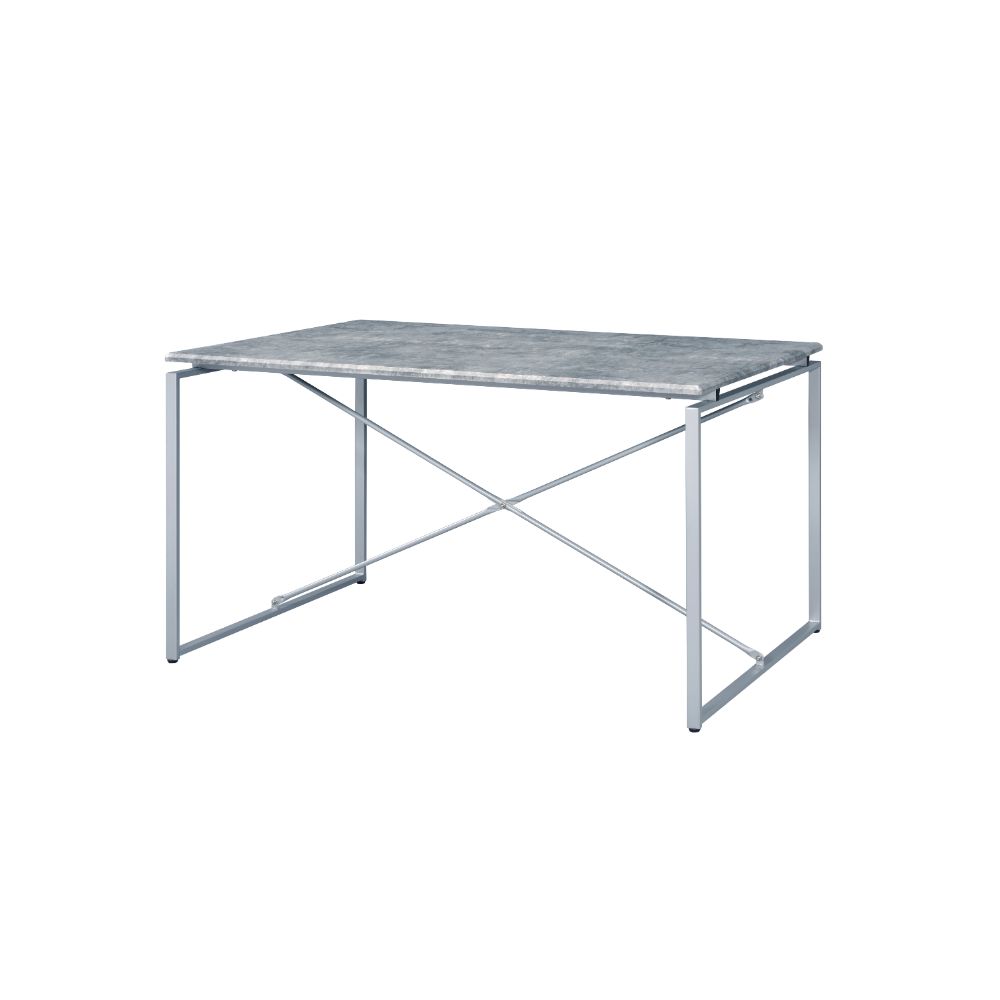 ACME Dining Tables - ACME Jurgen Dining Table, Faux Concrete & Silver