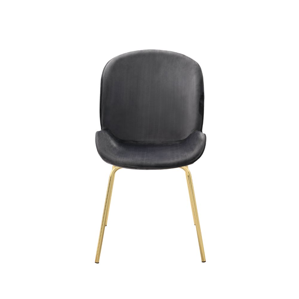 ACME Dining Chairs - ACME Chuchip Side Chair (Set-2), Gray Velvet & Gold