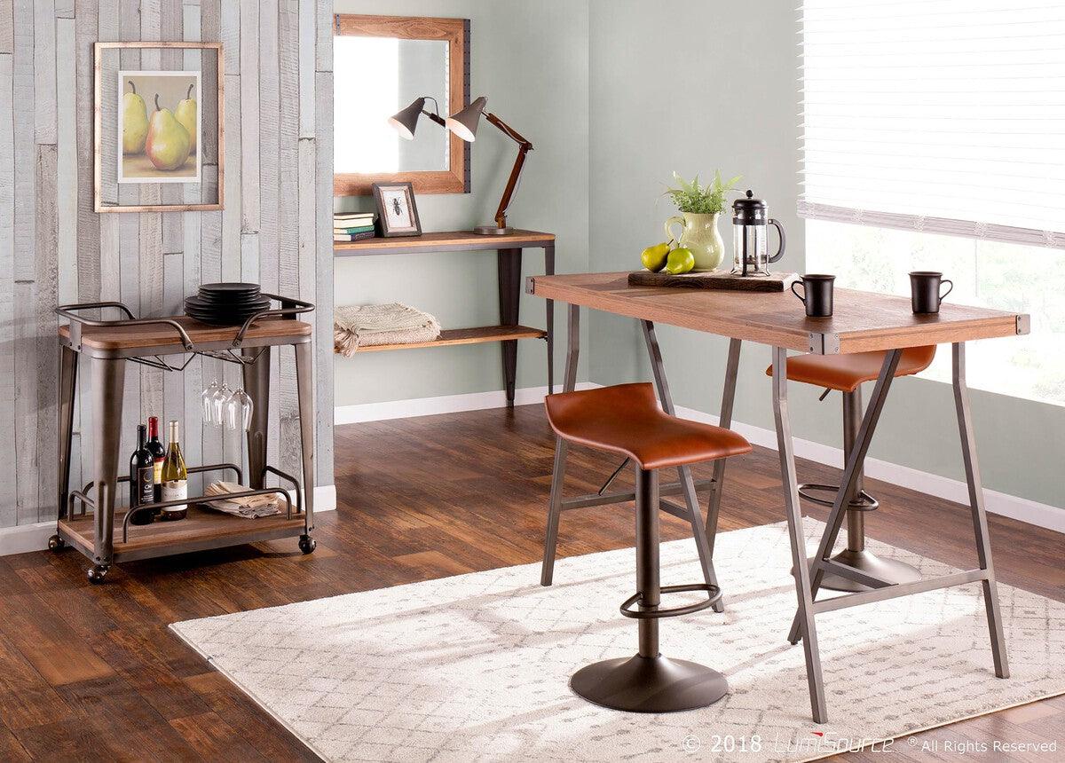 Lumisource Barstools - Ale Industrial Barstool in Antique Metal and Brown Faux Leather - Set of 2