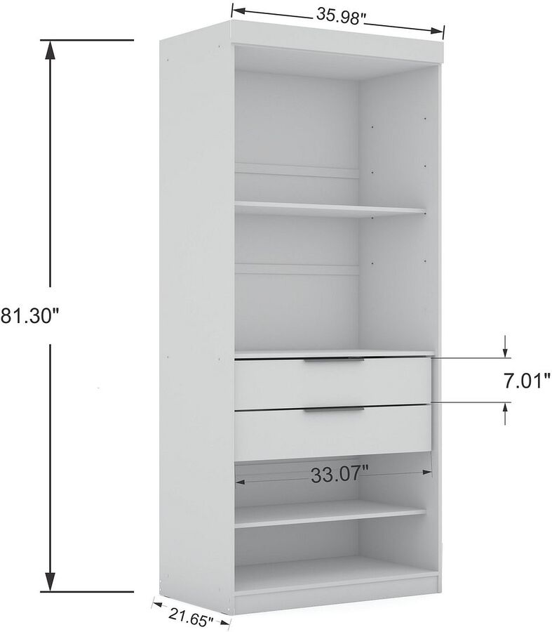 Manhattan Comfort Cabinets & Wardrobes - Mulberry Open 3 Sectional Modern Wardrobe Corner Closet with 4 Drawers - Set of 3 in White