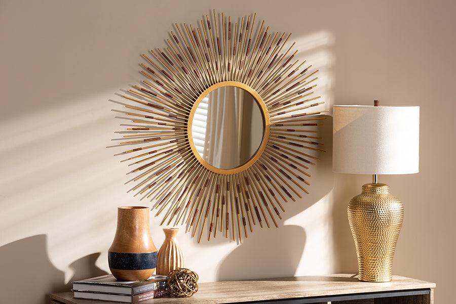 Wholesale Interiors Mirrors - Apollonia Modern and Contemporary Gold Finished Sunburst Accent Wall Mirror