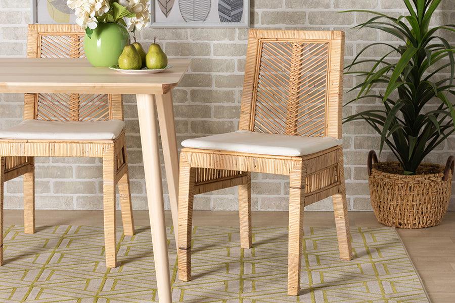 Wholesale Interiors Dining Chairs - Suci Modern Bohemian Natural Brown Rattan 2-Piece Dining Chair Set