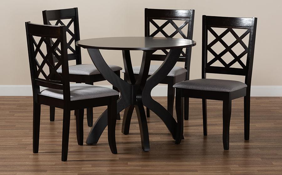 Wholesale Interiors Dining Sets - Savina Grey Fabric Upholstered and Dark Brown Finished Wood 5-Piece Dining Set