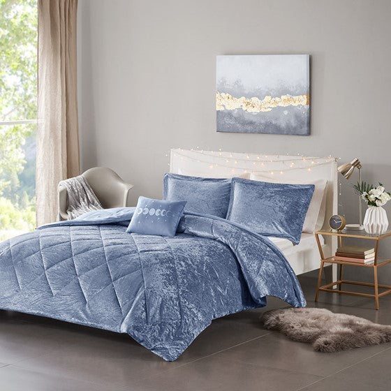 Velvet Comforter Set Blue Cal King