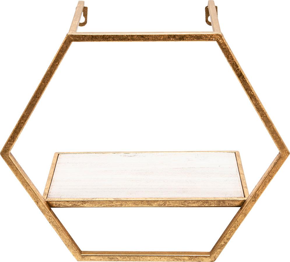 Sagebrook Home Wall Shelves & Ledges - S/3 Metal/Wood Hexagon Wall Shelves, Gold