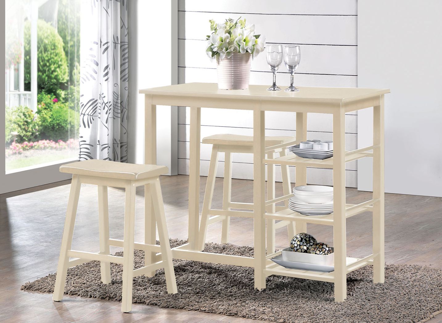 ACME Counter Height Set - ACME Nyssa 3Pc Pack Counter Height Set, Buttermilk