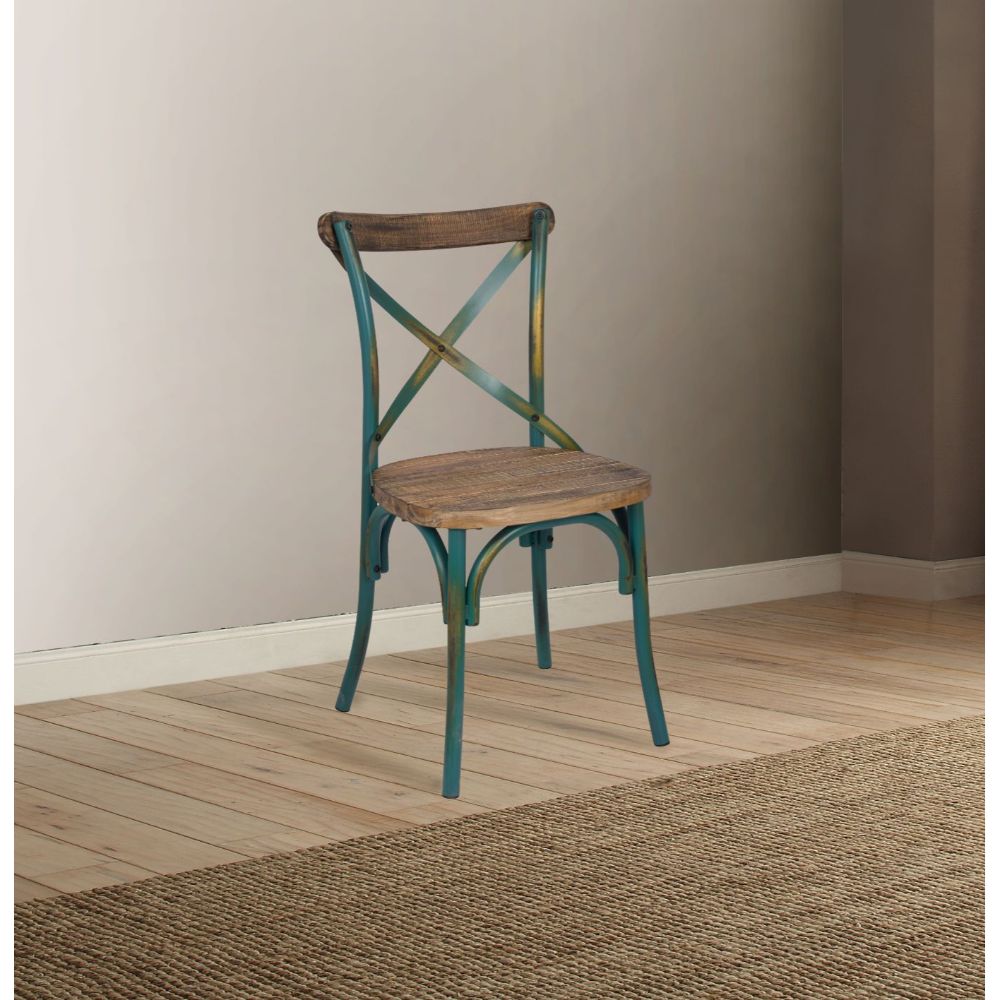 ACME Dining Chairs - ACME Zaire Side Chair (1Pc), Antique Turquoise & Antique Oak