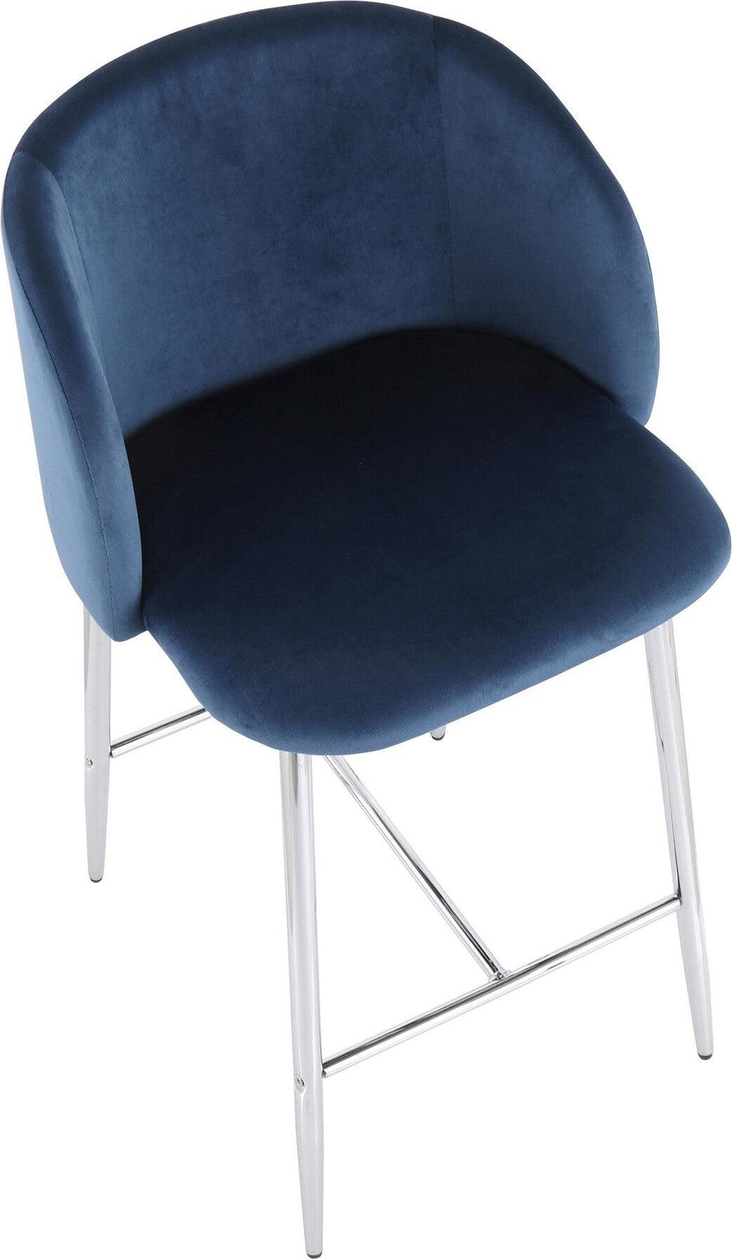 Lumisource Barstools - Fran Counter Stool Chrome & Blue (Set of 2)