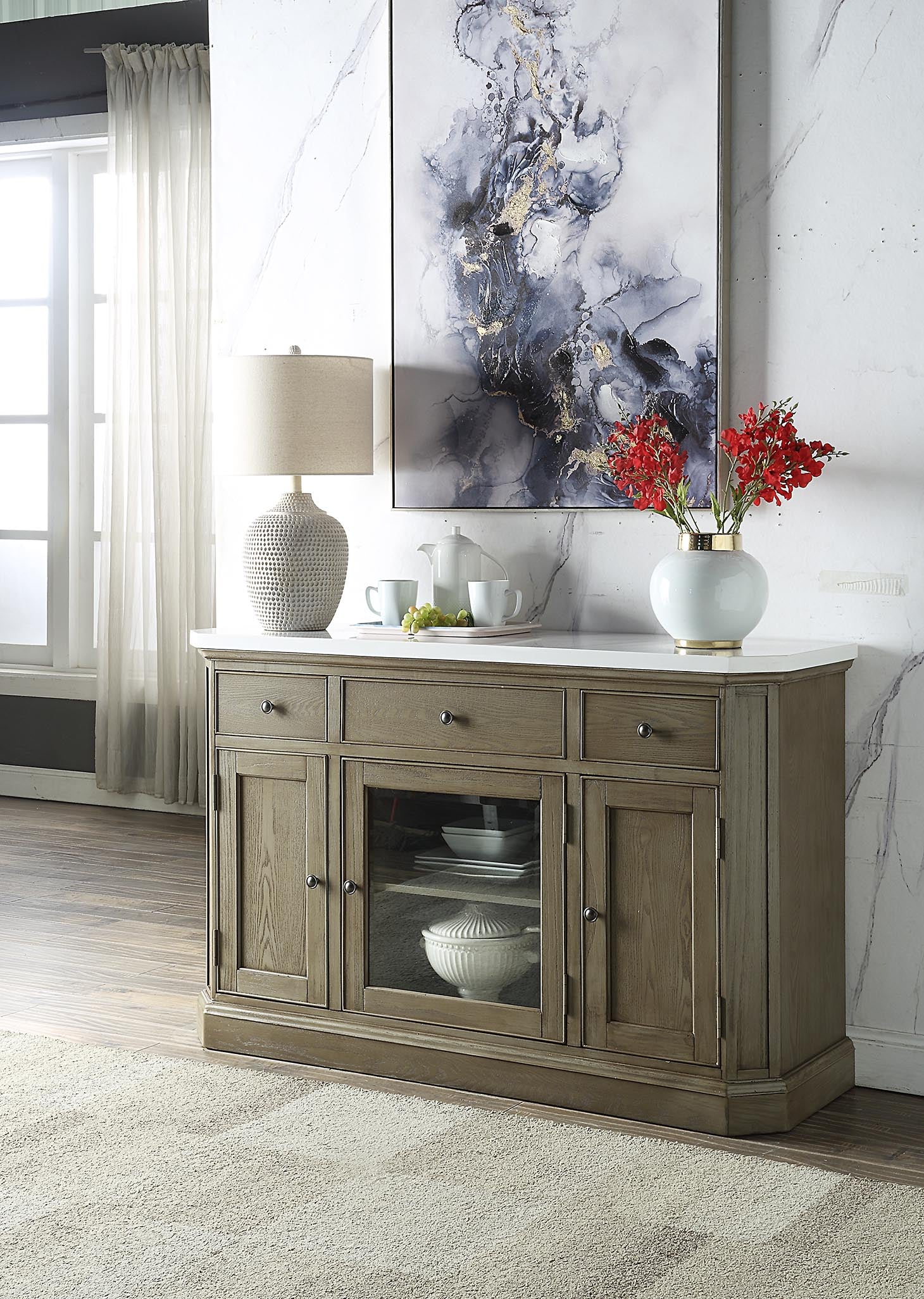 ACME Furniture Buffets & Sideboards - ACME Zumala Server, Marble & Weathered Oak Finish