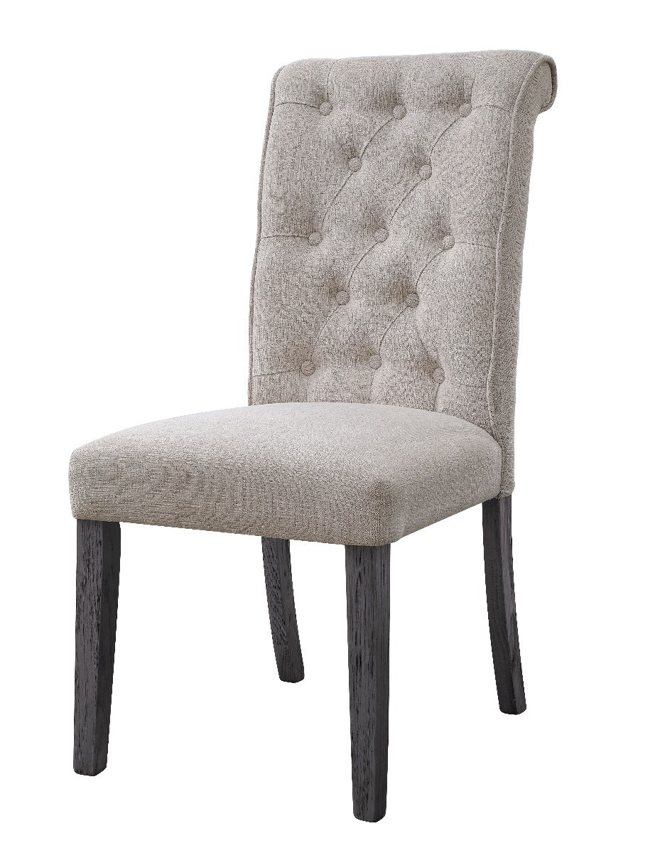 ACME Dining Chairs - ACME Yabeina Side Chair (Set-2), Beige Linen & Gray Finish