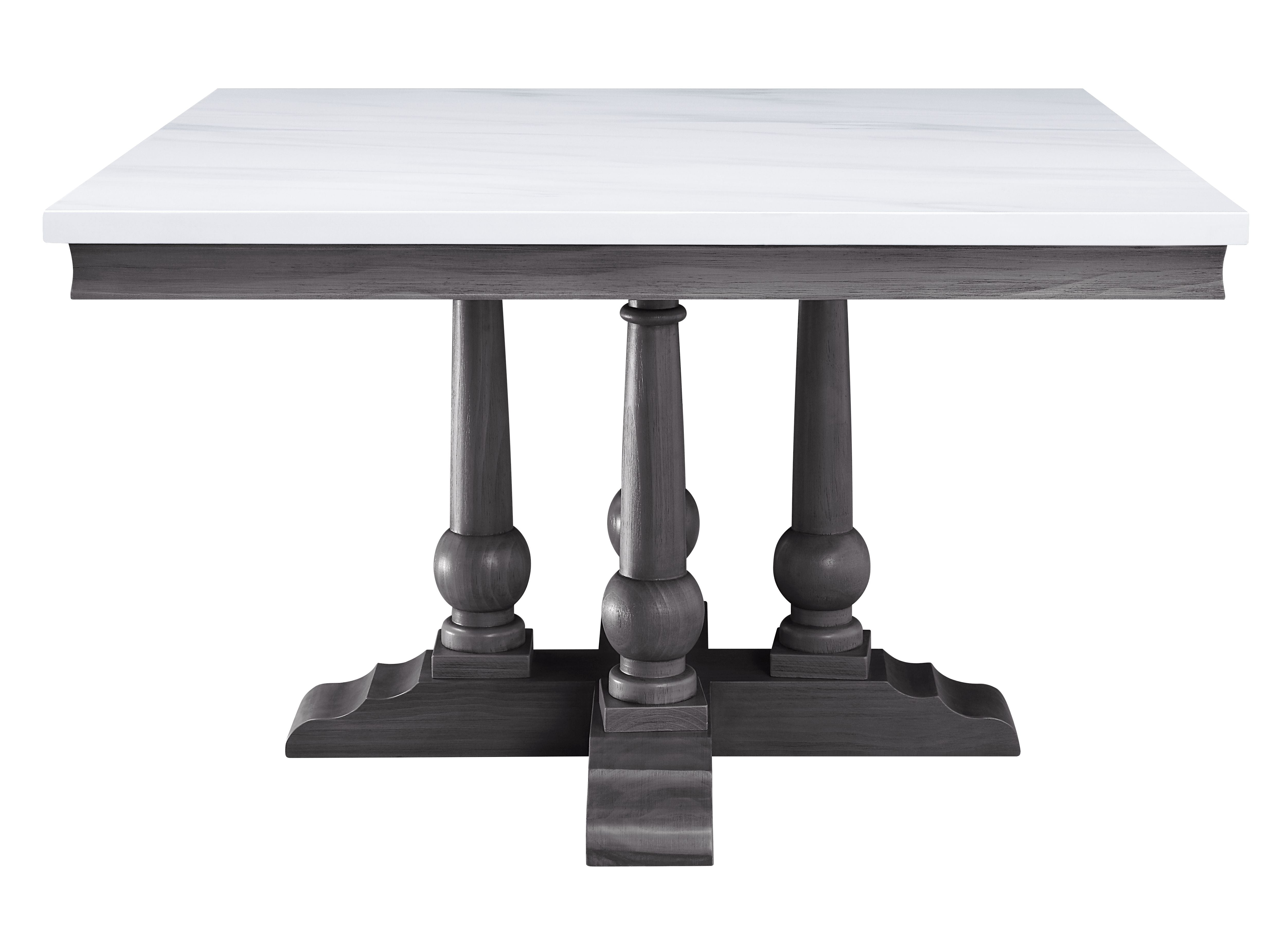 ACME Furniture Dining Tables - ACME Yabeina Square Dining Table , Marble Top & Gray Oak Finish