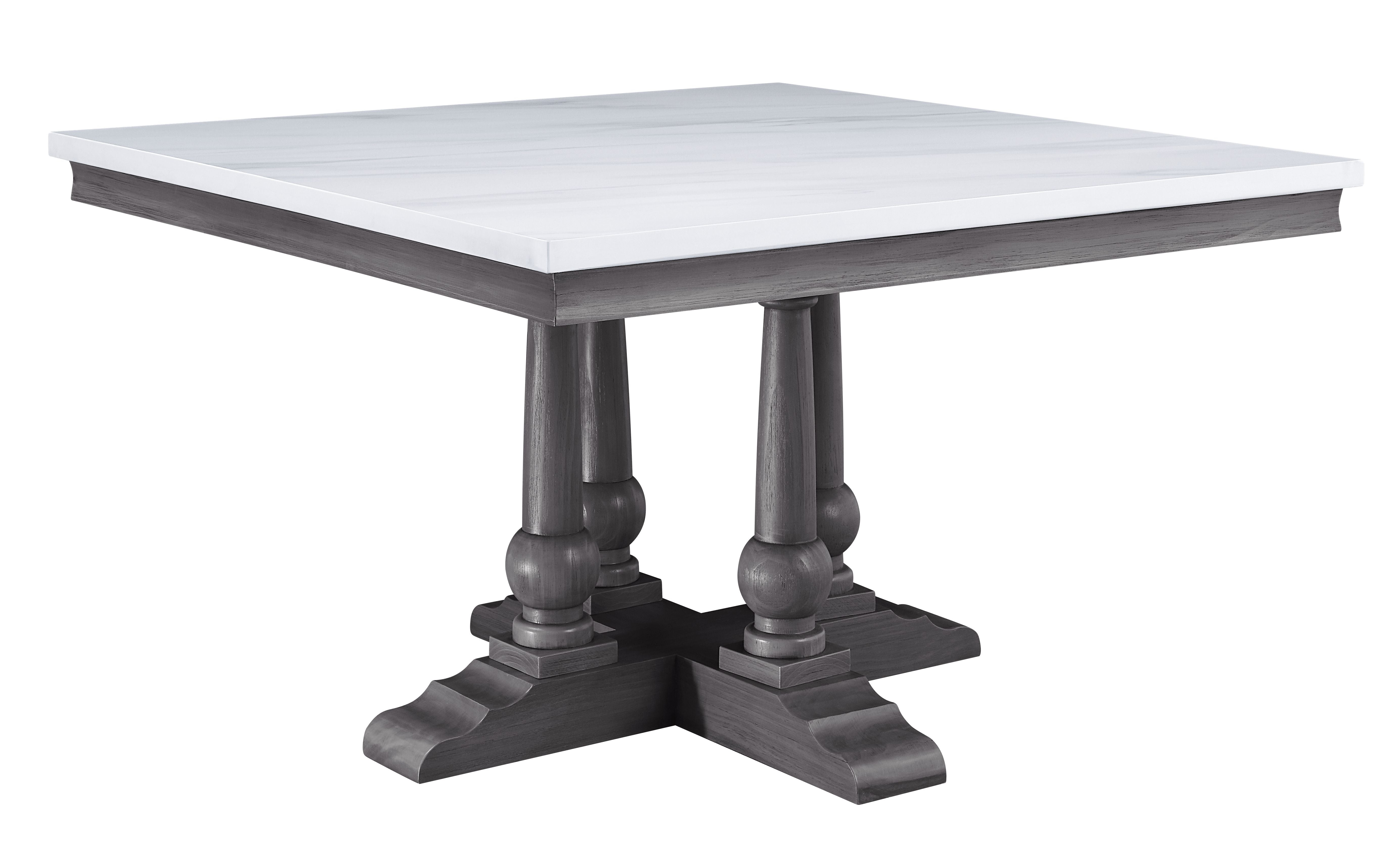 ACME Furniture Dining Tables - ACME Yabeina Square Dining Table , Marble Top & Gray Oak Finish