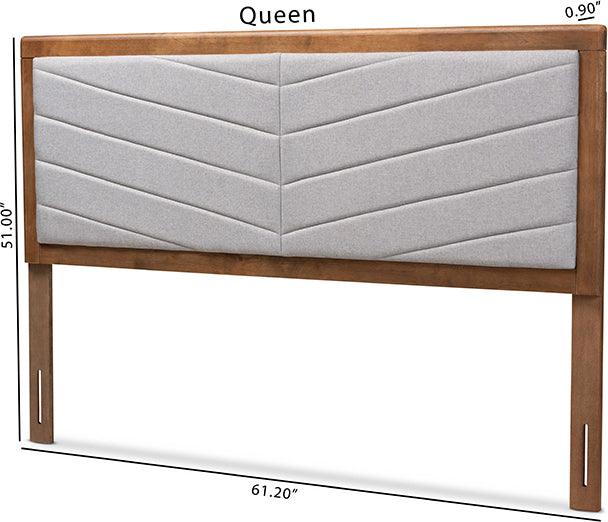 Wholesale Interiors Headboards - Iden Light Grey Fabric Upholstered and Walnut Brown Finished Wood Queen Size Headboard