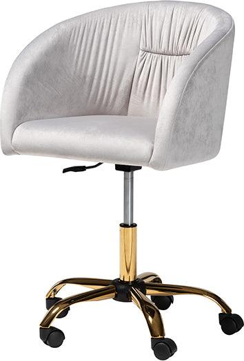 Wholesale Interiors Task Chairs - Ravenna Contemporary Glam and Luxe Grey Velvet Fabric and Gold Metal Swivel Office Chair