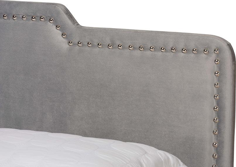 Wholesale Interiors Beds - Benjen Modern and Contemporary Glam Grey Velvet Fabric Upholstered Queen Size Panel Bed