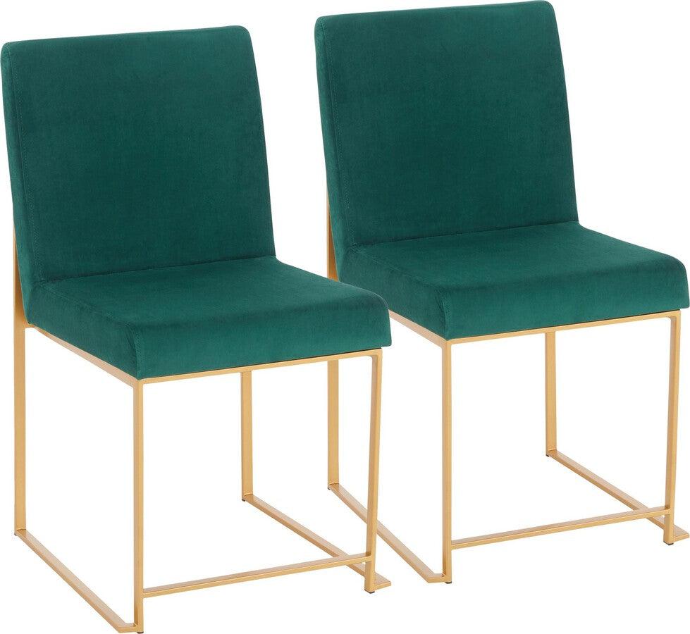 Lumisource Dining Chairs - High Back Fuji Contemporary Dining Chair in Gold and Green Velvet - Set of 2