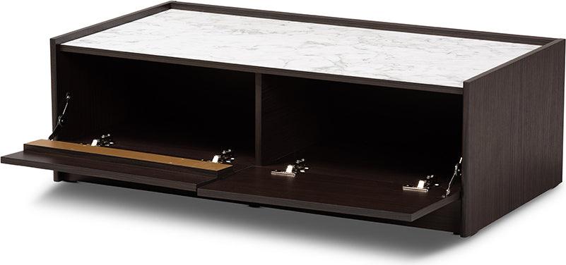 Wholesale Interiors Coffee Tables - Walker Coffee Table with Faux Marble Top Dark Brown