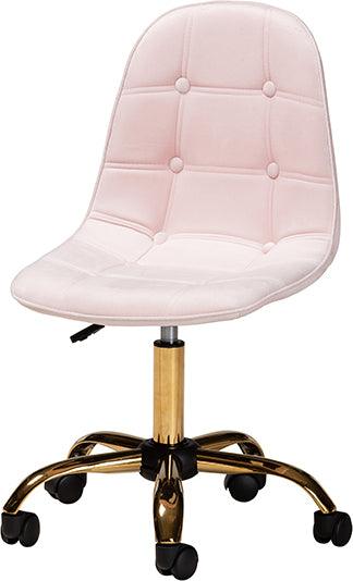 Wholesale Interiors Task Chairs - Kabira Contemporary Glam and Luxe Blush Pink Velvet Fabric and Gold Metal Swivel Office chair