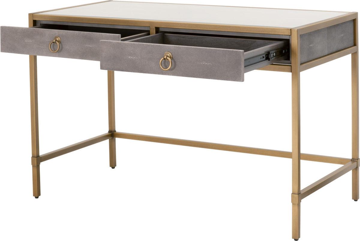 Essentials For Living Desks - Strand Shagreen Desk Gray Shagreen, Brushed Gold, Clear Glass