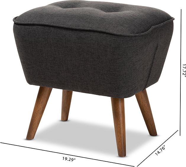 Wholesale Interiors Ottomans & Stools - Petronelle Mid-Century Modern Dark Grey Fabric Walnut Brown Wood Ottoman