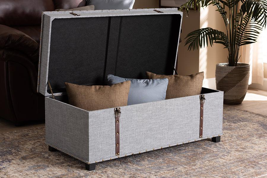 Wholesale Interiors Ottomans & Stools - Kyra Modern and Contemporary Grey Fabric Upholstered Storage Trunk Ottoman