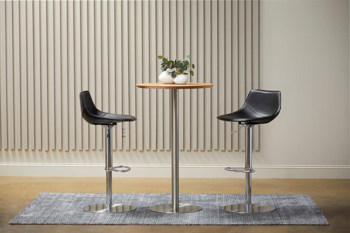 Euro Style Bar Tables - Cookie-B 26" Bar Table in Walnut with Brushed Stainless Steel Column and Base