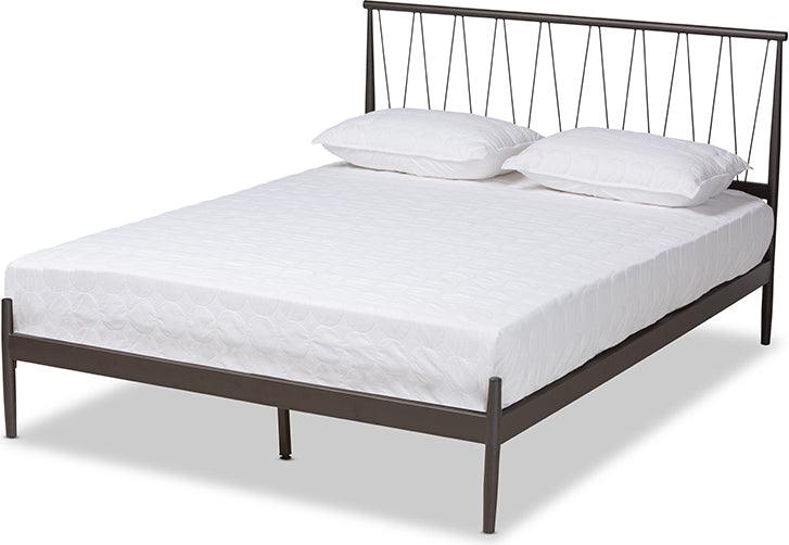 Wholesale Interiors Beds - Samir Modern Industrial Black Finished Metal Queen Size Platform Bed