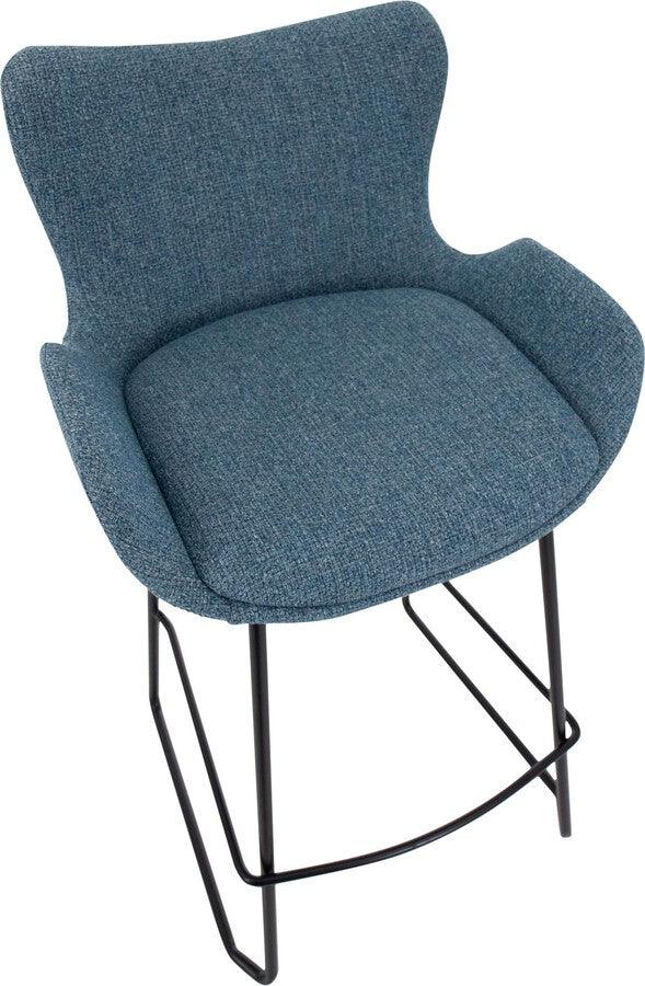 Lumisource Barstools - Tara 26" Fixed Height Counter Stool In Black Metal & Blue Noise Fabric (Set of 2)
