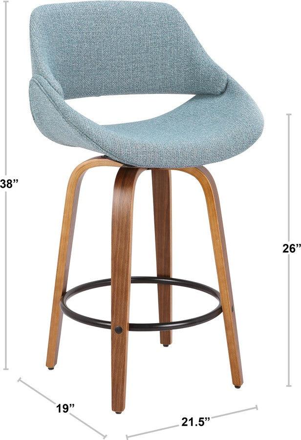 Lumisource Barstools - Fabrico Modern Counter Stool Walnut and Blue Noise Fabric - Set of 2