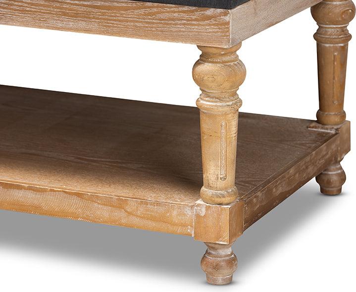 Wholesale Interiors Benches - Linda Modern and Rustic Charcoal Linen Fabric and Greywashed Wood Storage Bench