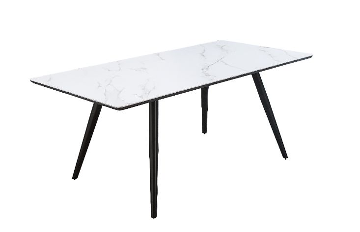 ACME Furniture Dining Tables - ACME Caspian Dining Table, White Printed Faux Marble & Black Finish