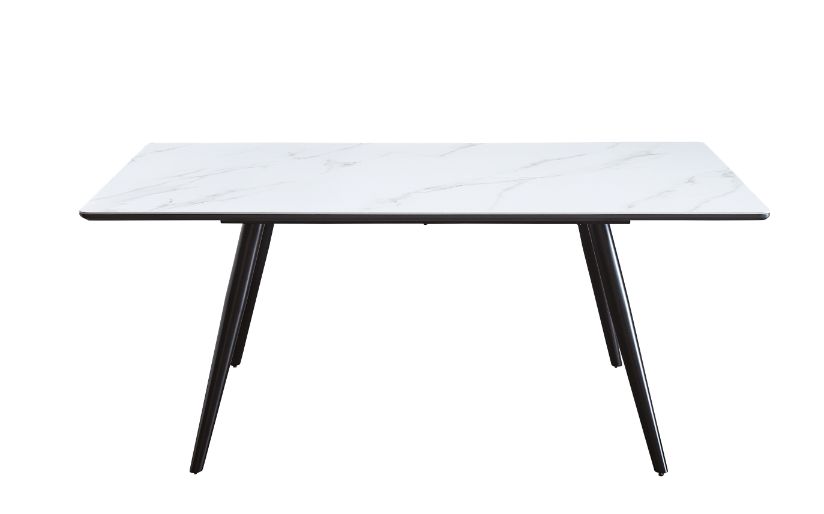 ACME Furniture Dining Tables - ACME Caspian Dining Table, White Printed Faux Marble & Black Finish