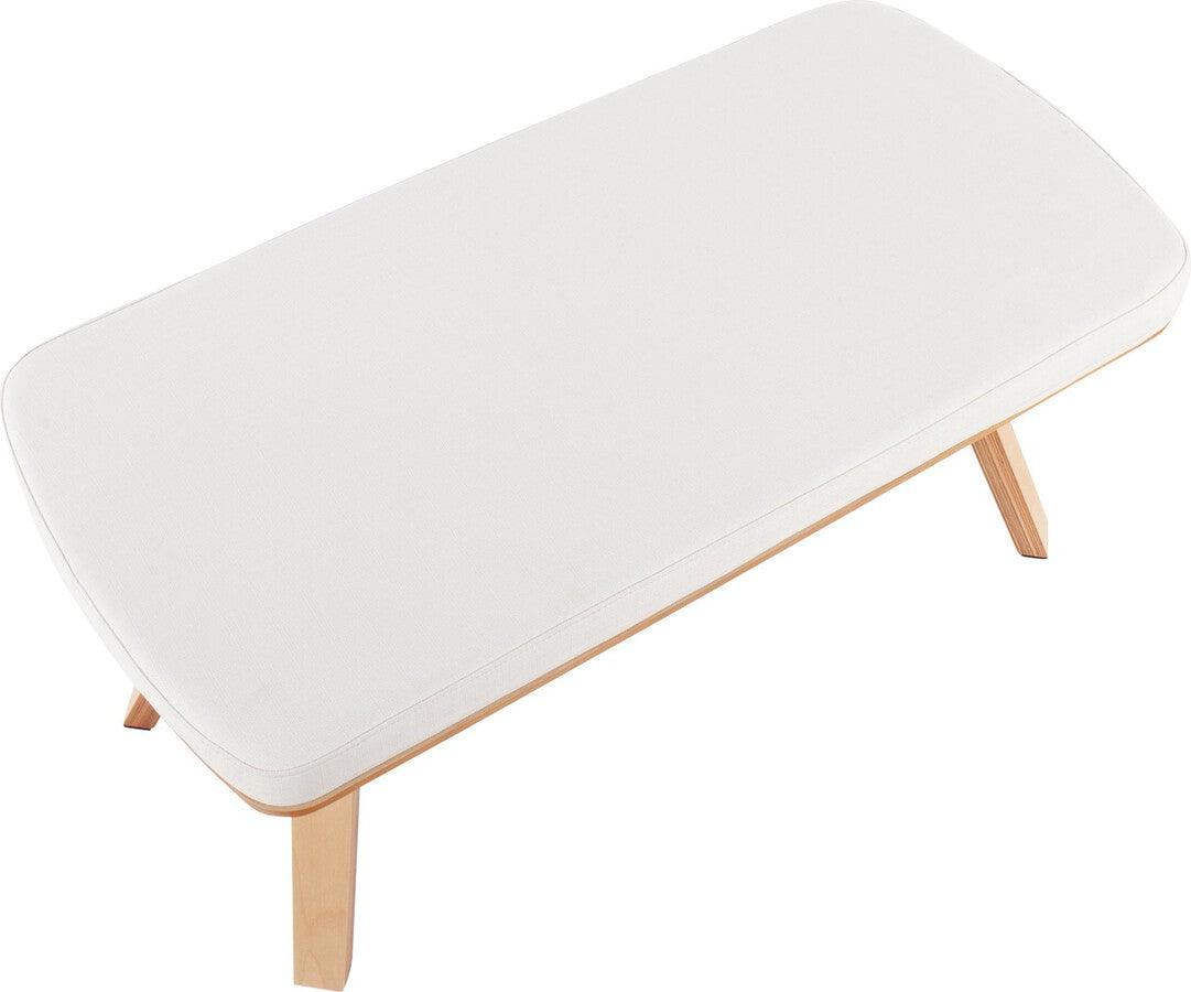 Lumisource Benches - Folia Mid-Century Modern Bench in Natural Wood and Cream Fabric