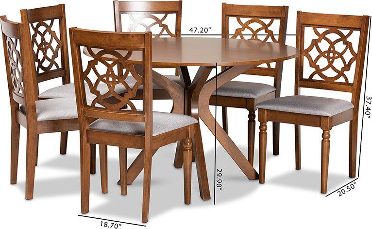 Wholesale Interiors Dining Sets - Sadie Grey Fabric Upholstered and Walnut Brown Finished Wood 7-Piece Dining Set