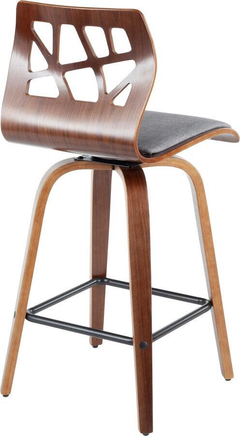 Lumisource Barstools - Folia Mid-Century Modern Counter Stool in Walnut Wood and Light Grey Fabric -set of 2