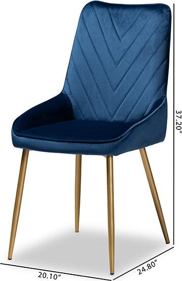 Wholesale Interiors Dining Chairs - Priscilla Navy Blue Velvet Fabric Upholstered and Gold Finished Metal 2-Piece Dining Chair Set