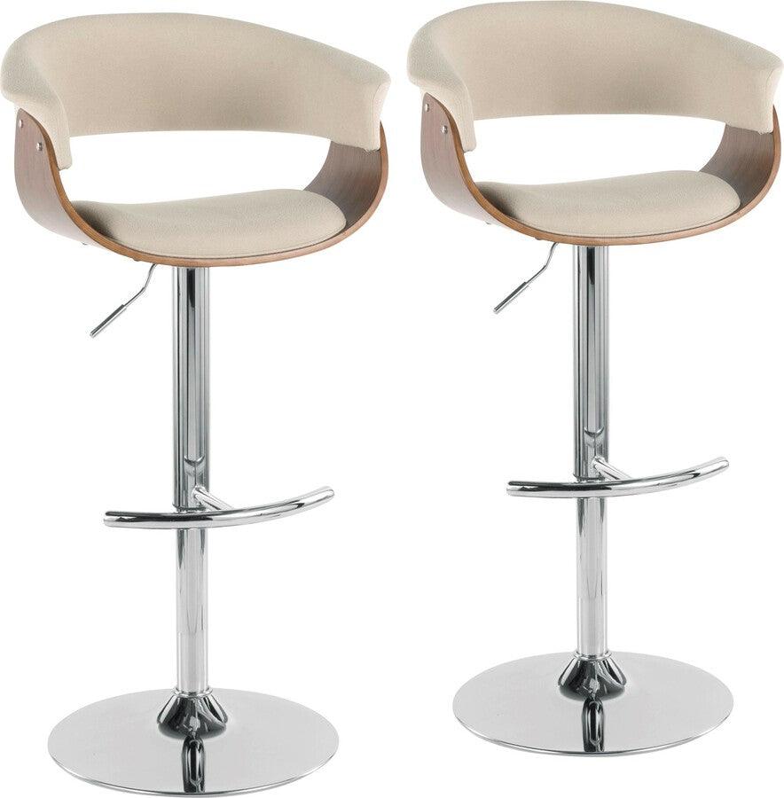 Lumisource Barstools - Vintage Mod Adjustable Barstool With Swivel In Walnut & Cream Fabric (Set of 2)