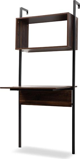 Wholesale Interiors Bookcases & Display Units - Fariat Modern Industrial Walnut Brown Wood and Black Metal Display Shelf with Desk