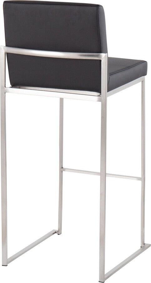 Lumisource Barstools - Fuji High Back Barstool In Stainless Steel & Black Faux Leather (Set of 2)